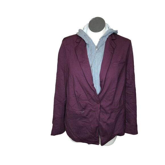 Torid Jacket Layered Hoody Burgundy Gray Stretch Womens 2 Zippered Pockets Darts - Picture 8 of 16